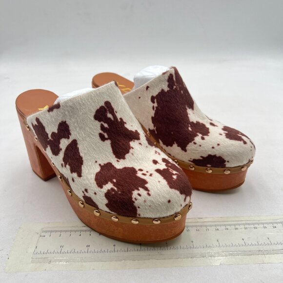 YDN Cow Platform Slip On Clogs Mules Cork High Heel Round Toe Studded Sandals - Picture 4 of 8